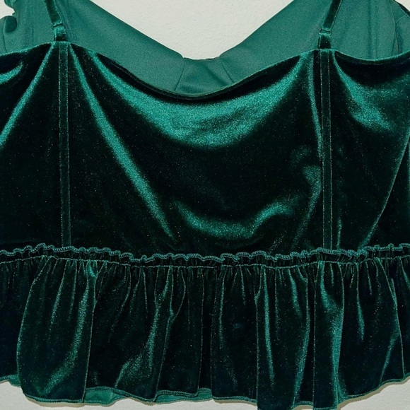 NWT a loves a "EDEN" Forest Green Velvet Bustier Spaghetti Strap Ruffle Top L - Picture 5 of 9